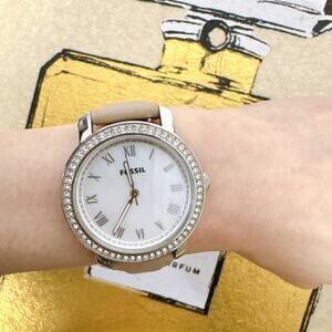 Fossil ES3189 Dress Emma Silver Dial Brown Leather Strap Ladies Watch